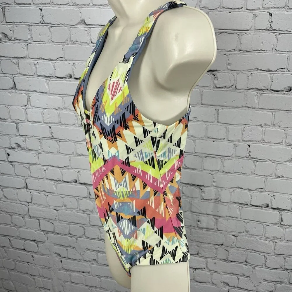 BECCA Multicolor Print Strappy Back Lined One Piece Swimsuit Size Small S